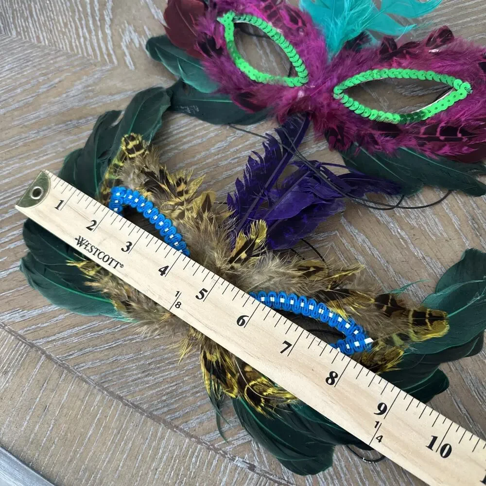 Lot of 3‎ Feather Masks Mardi Gras Carnival Masquerade Ball Costume Accessory